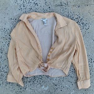 Yellow Gingham Crop Top Tie Up Blouse $4.99 SHIP